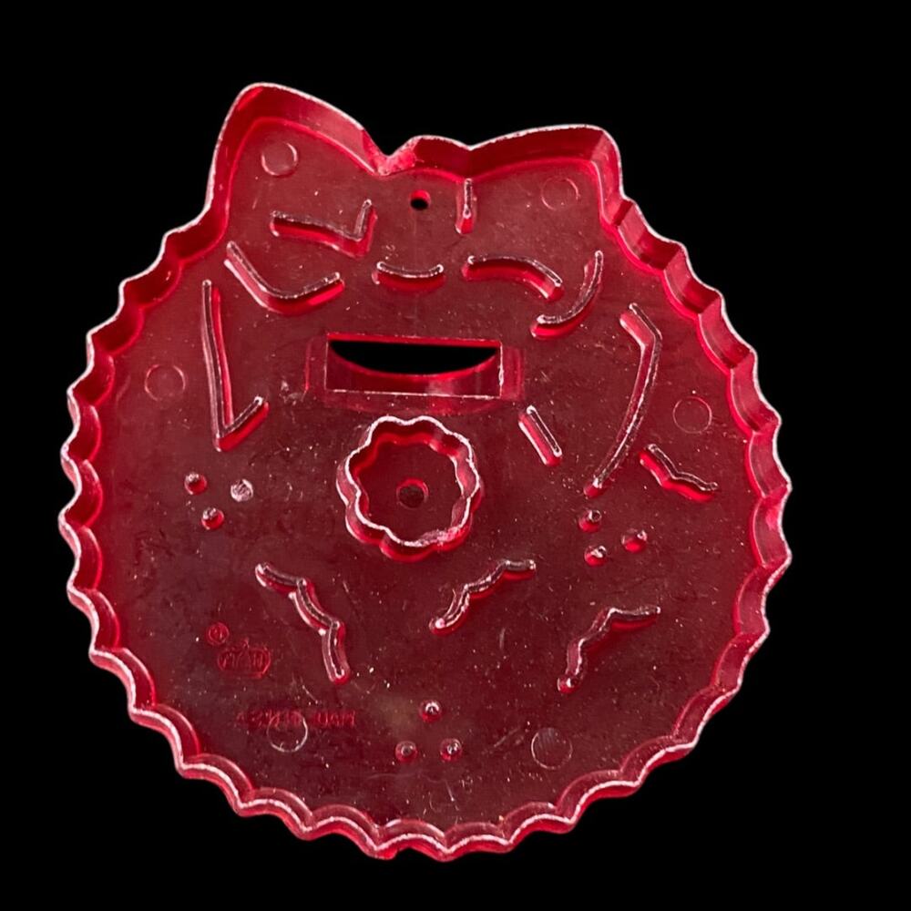 1970s Red Transparent HRM Wreath Plastic Cookie Cutter USA